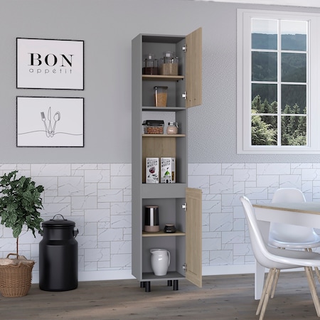 Tuhome Hasselt Kitchen Pantry, Double Door, Six Shelves, Light Pine AGR7919